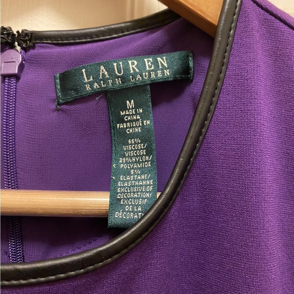 Lauren Ralph Elegant Brill Purple Sleeveless Dress w/ Faux Leather Trim Sz NWT!! - Picture 3 of 15